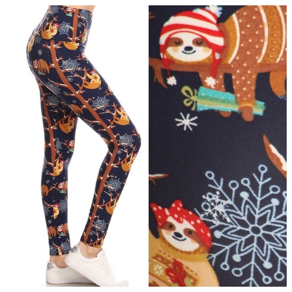 LAST 1  OS Sloth holiday leggings supersoft yoga - Picture 2 of 3